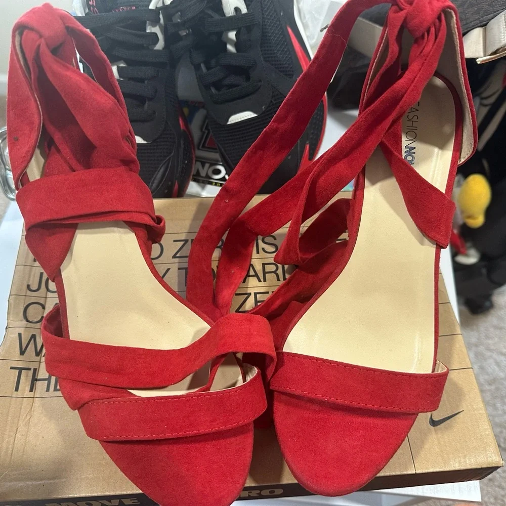 Fashion nova red lace up heels - Picture 1 of 2